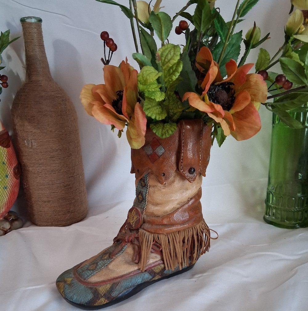 Vintage Native American Moccasin Boot Planter